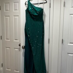 Sherri Hill One-Shoulder Green Sequin Evening Gown